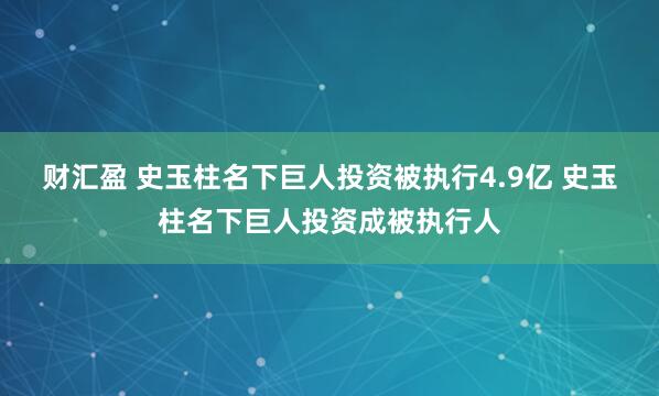 财汇盈 史玉柱名下巨人投资被执行4.9亿 史玉柱名下巨人投资成被执行人